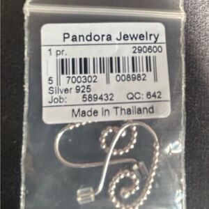2 Qty Pandora Sterling Silver Beaded Swirl Ear-wires - 2 Pairs Brand New